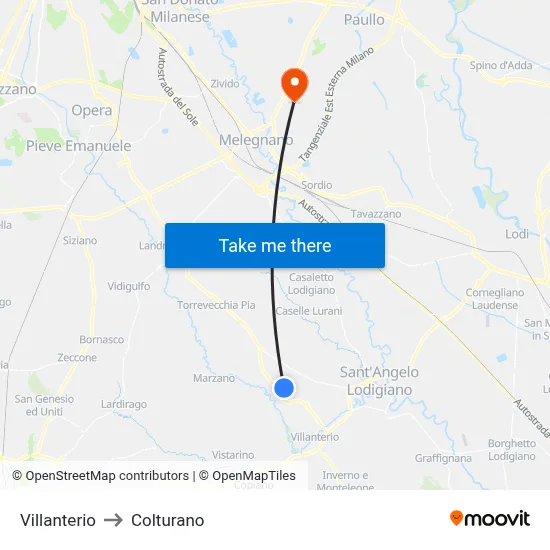 Villanterio to Colturano map