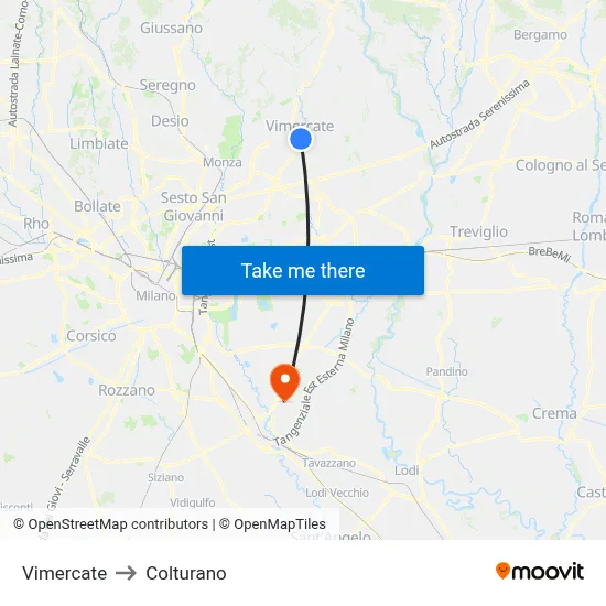 Vimercate to Colturano map