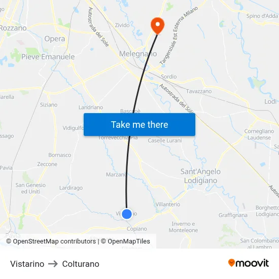 Vistarino to Colturano map