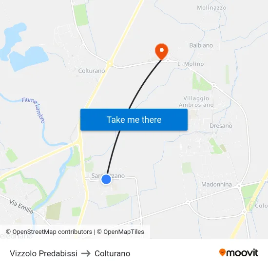 Vizzolo Predabissi to Colturano map