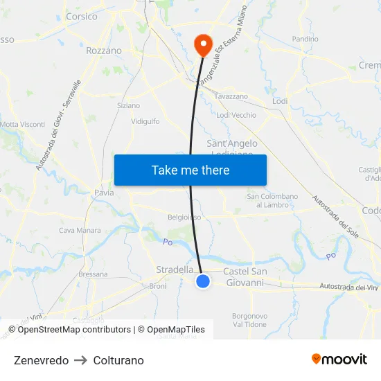 Zenevredo to Colturano map