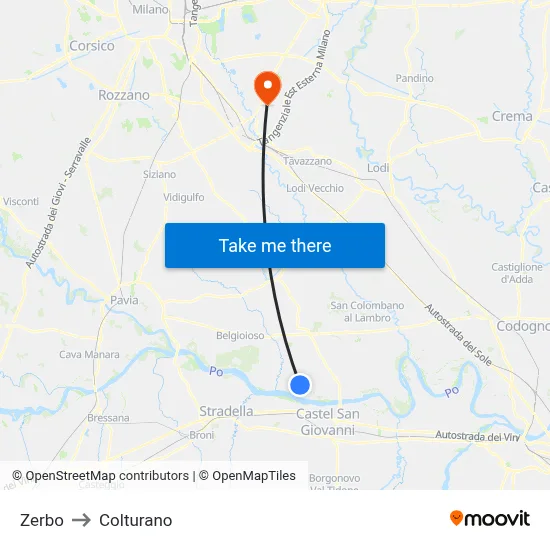 Zerbo to Colturano map