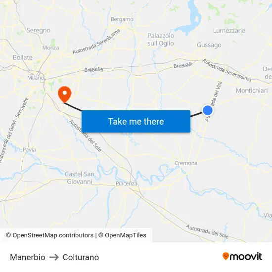 Manerbio to Colturano map