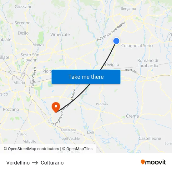 Verdellino to Colturano map