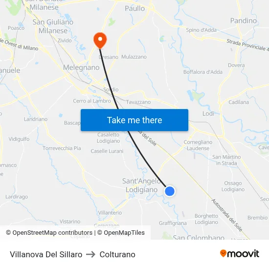 Villanova Del Sillaro to Colturano map
