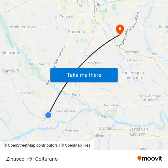 Zinasco to Colturano map