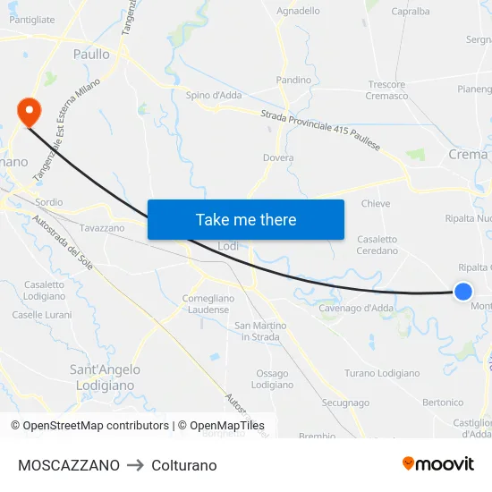 Moscazzano to Colturano map