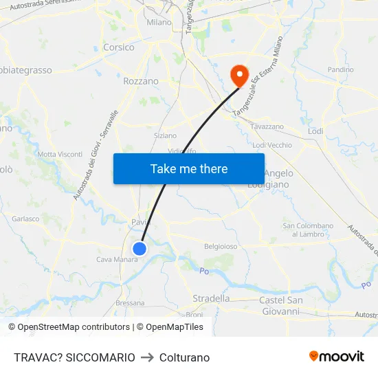Travacò Siccomario to Colturano map