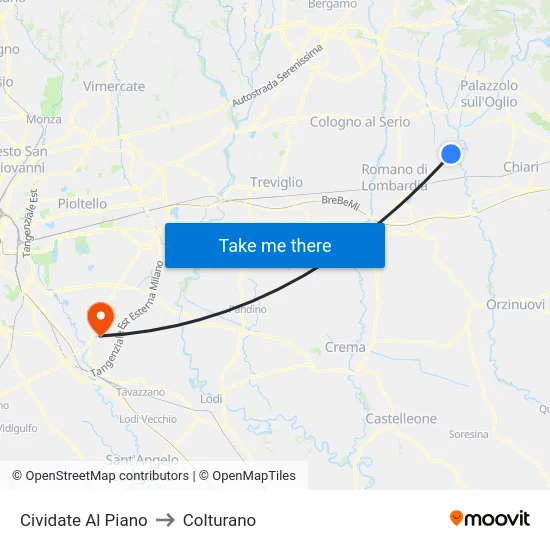 Cividate al Piano to Colturano map