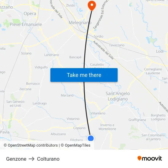 Genzone to Colturano map