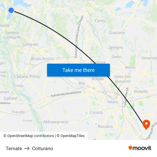 Ternate to Colturano map