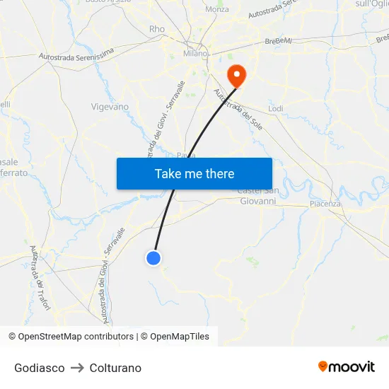 Godiasco to Colturano map