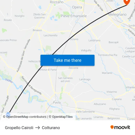Gropello Cairoli to Colturano map
