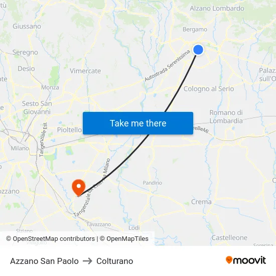 Azzano San Paolo to Colturano map