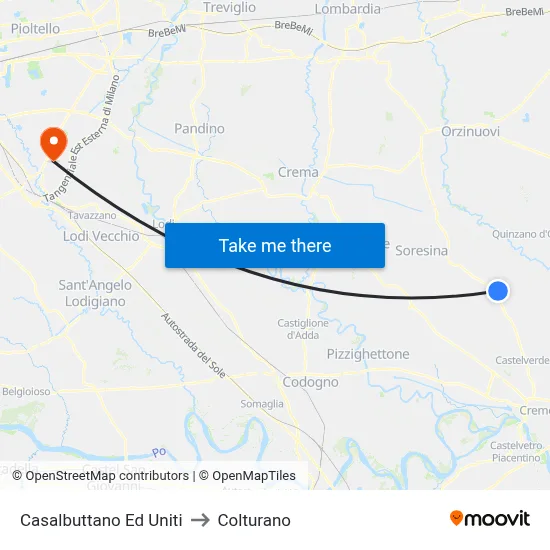 Casalbuttano Ed Uniti to Colturano map