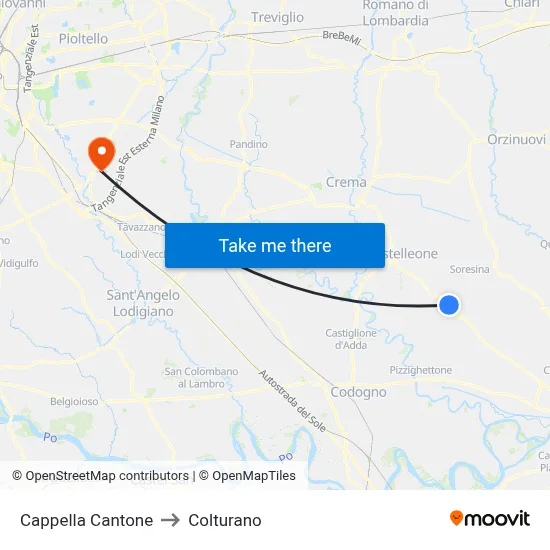 Cappella Cantone to Colturano map