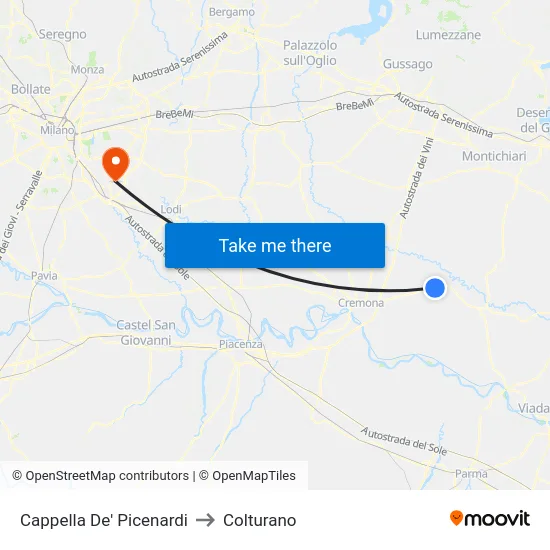 Cappella De' Picenardi to Colturano map
