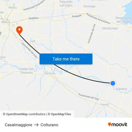 Casalmaggiore to Colturano map