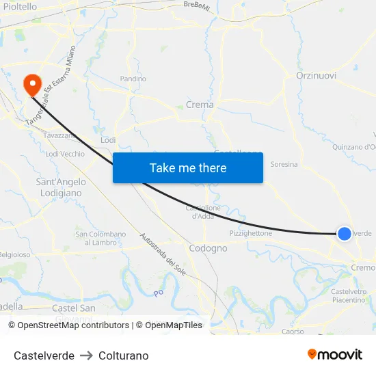 Castelverde to Colturano map
