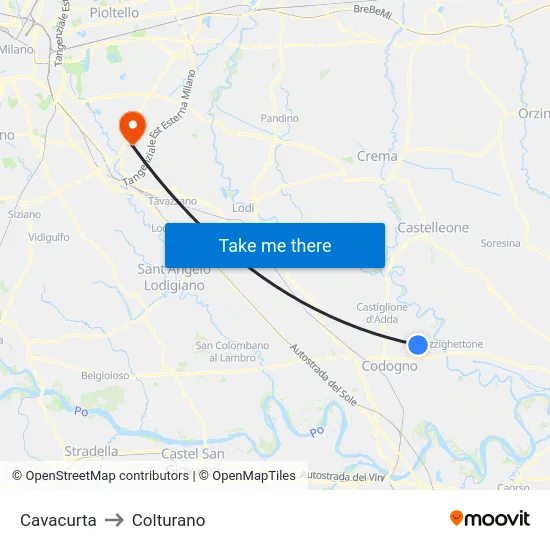 Cavacurta to Colturano map
