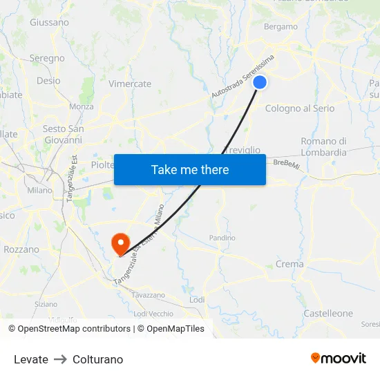 Levate to Colturano map