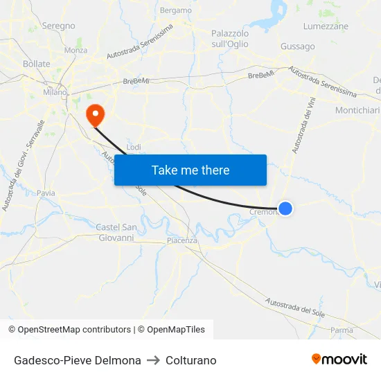 Gadesco-Pieve Delmona to Colturano map