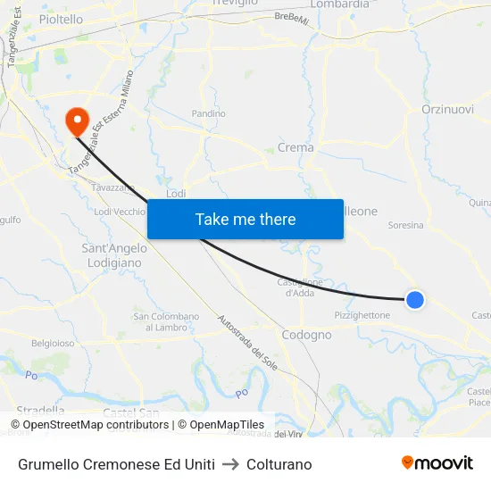 Grumello Cremonese Ed Uniti to Colturano map
