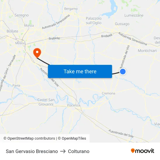 San Gervasio Bresciano to Colturano map