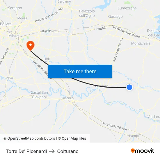 Torre De' Picenardi to Colturano map