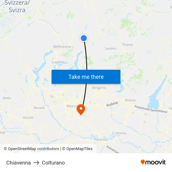 Chiavenna to Colturano map