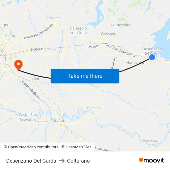 Desenzano del Garda to Colturano map