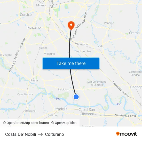 Costa de' Nobili to Colturano map