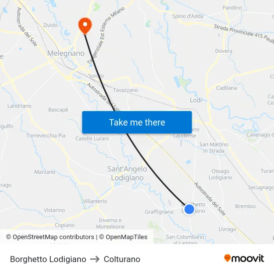Borghetto Lodigiano to Colturano map