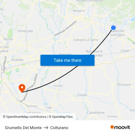 Grumello Del Monte to Colturano map