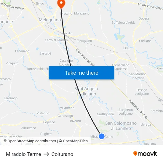 Miradolo Terme to Colturano map