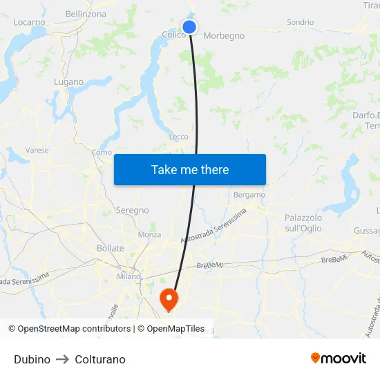 Dubino to Colturano map