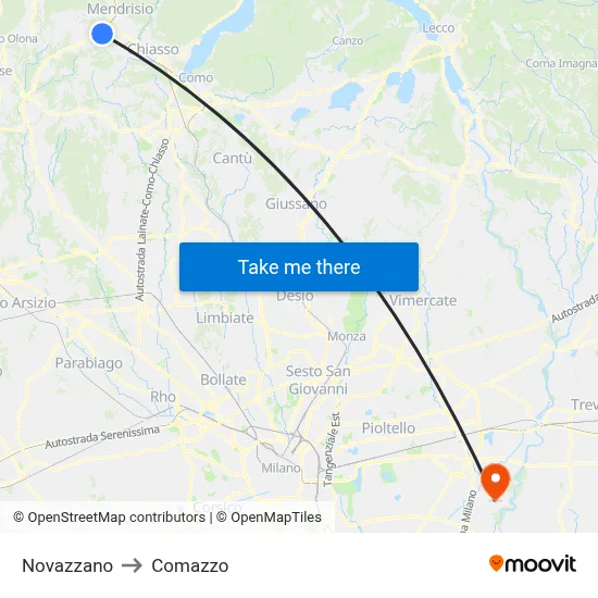 Novazzano to Comazzo map