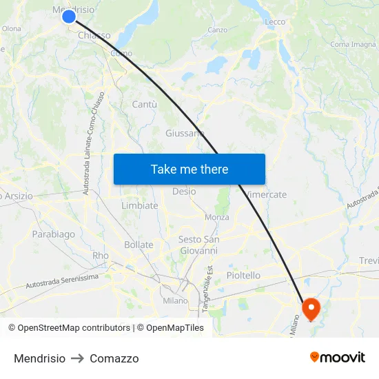 Mendrisio to Comazzo map
