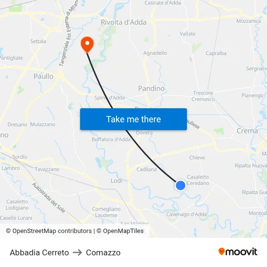 Abbadia Cerreto to Comazzo map