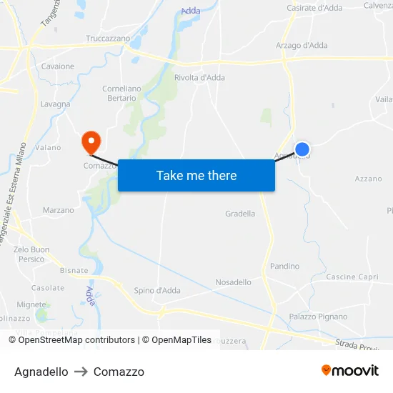 Agnadello to Comazzo map