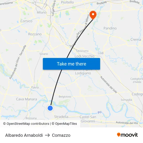 Albaredo Arnaboldi to Comazzo map