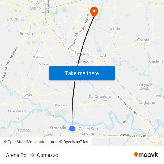 Arena Po to Comazzo map