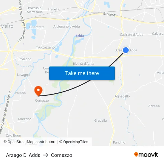 Arzago D' Adda to Comazzo map