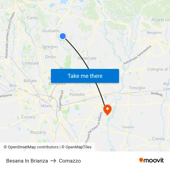 Besana In Brianza to Comazzo map