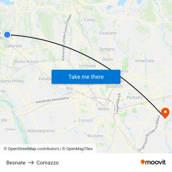 Besnate to Comazzo map