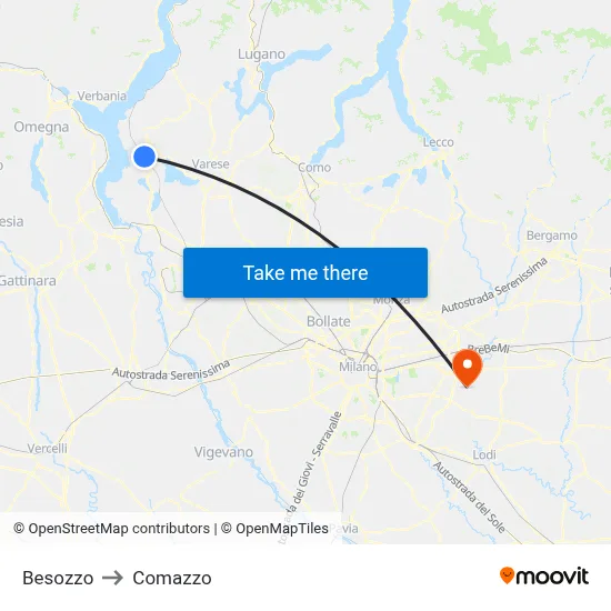 Besozzo to Comazzo map