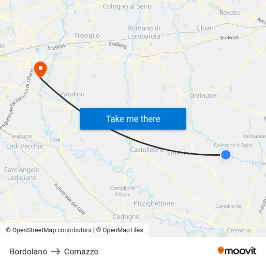 Bordolano to Comazzo map