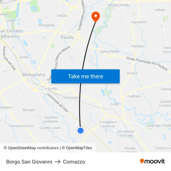 Borgo San Giovanni to Comazzo map