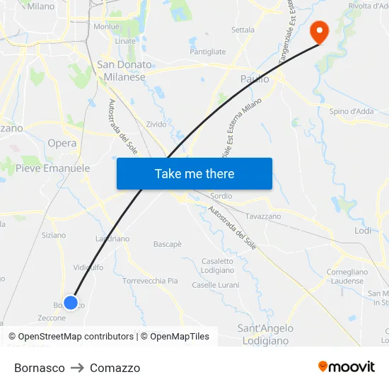 Bornasco to Comazzo map