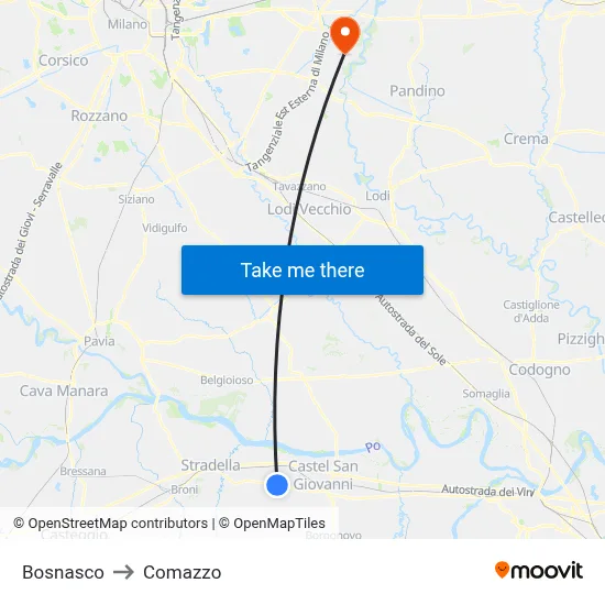 Bosnasco to Comazzo map